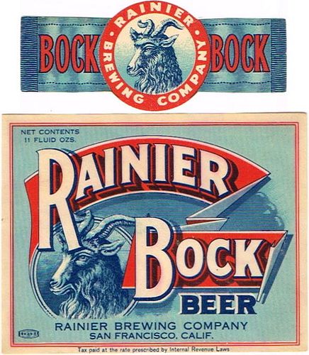 1940 Rainier Bock Beer 11oz Label WS42-09V San Francisco, California