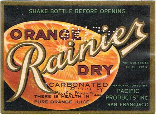 1929 Rainier Orange Dry 12oz Label WS42-21 San Francisco, California