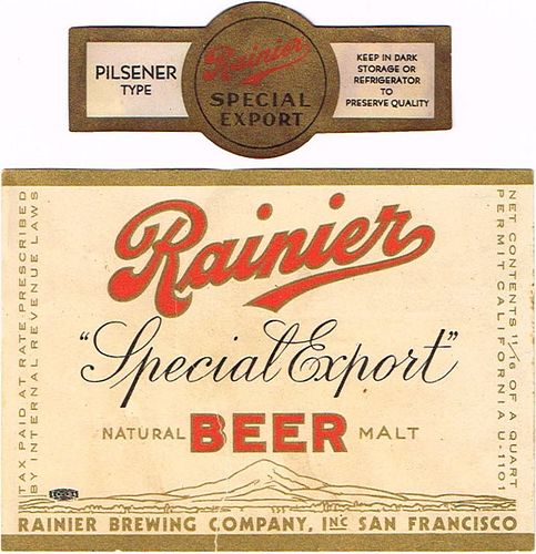 1935 Rainier Special Export Beer Label 22oz WS42-01 San Francisco, California