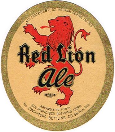 1938 Red Lion Ale Label 8oz WS47-11V San Francisco, California
