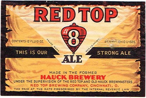 1934 Red Top 8 Ale 12oz Label OH32-08 Cincinnati, Ohio