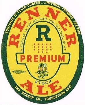 1948 Renner Premium Stock Ale 12oz Label OH95-08 Youngstown, Ohio