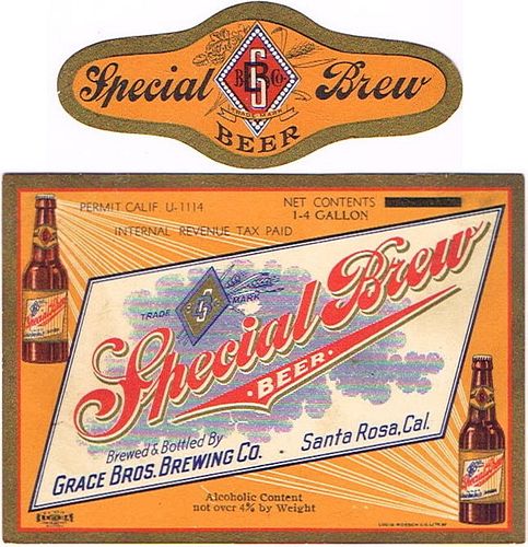 1935 Special Brew Beer Quart Label WS53-08V Santa Rosa, California