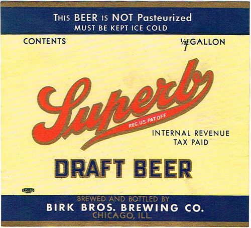1938 Superb Draft Beer Label 64oz Half Gallon IL15-25 Chicago, Illinois