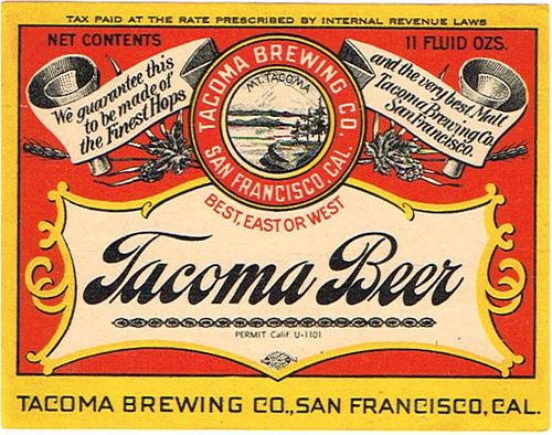 1936 Tacoma Beer 11oz Label WS43-02 San Francisco, California