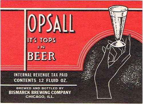 1938 Topsall Beer 12oz Label IL19-04V Chicago, Illinois