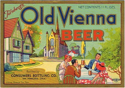 1936 Tornberg's Old Vienna Beer 11oz Label WS43-14 San Francisco, California