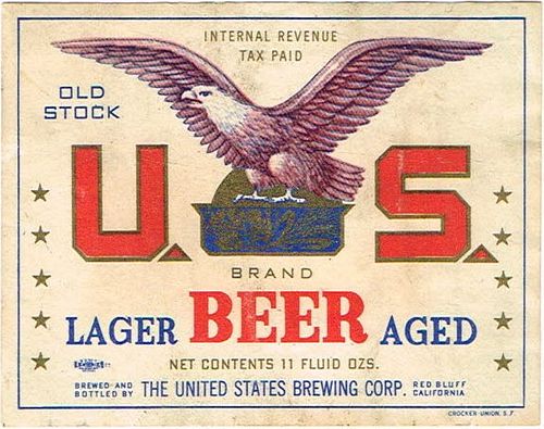 1944 U.S. Beer 11oz Label Label WS27-09 Red Bluff, California