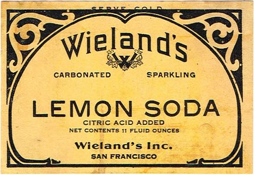 1920 Wieland's Lemon Soda 11oz Label WS49-13 San Francisco, California