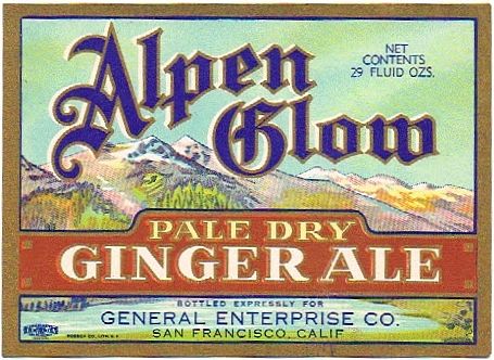 1930 Alpen Glow Ginger Ale Label WS45-24 San Francisco, California