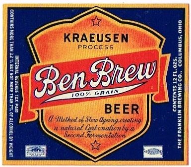 1942 Ben Brew Beer 12oz Label OH52-02Vpo Columbus, Ohio