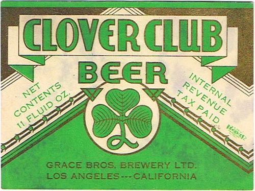 1937 Clover Club Beer 11oz Label WS12-04 Los Angeles, California