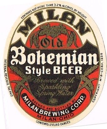 1938 Old Bohemian Style Beer 12oz Label OH74-14 Milan, Ohio