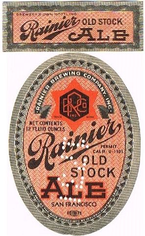 1933 Rainier Old Stock Ale 12oz Label WS42-11V1 San Francisco, California