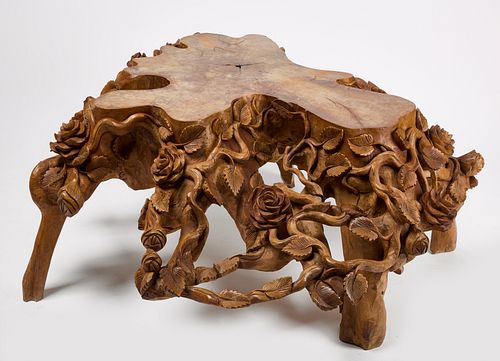 Carved Wood Stump Coffee Table