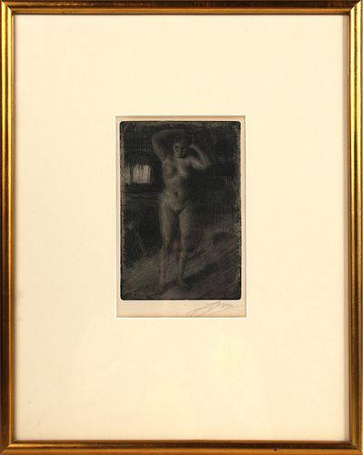Anders Zorn, Etching, "Anna Doing Her Hair"
