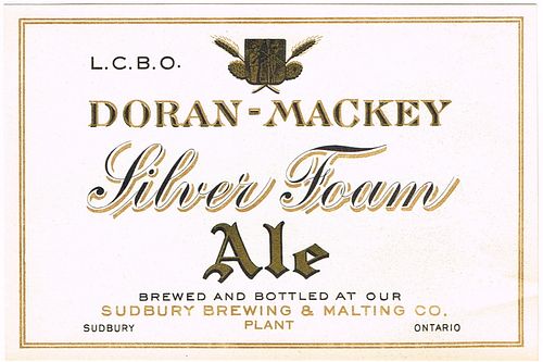 1933 Doran-Mackey Silver Foam Ale No Ref. Keg or Case Label Sudbury, Ontario