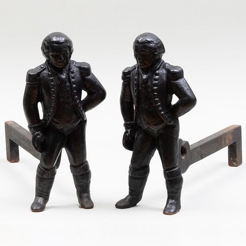 Pair of Federal Style Cast-Iron Andirons in the Form of George Washington