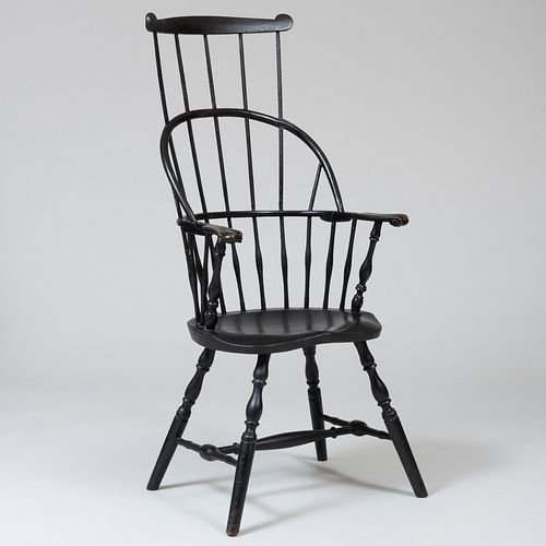 Black Painted Fan Back Windsor Chair, New England