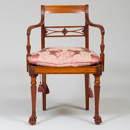 Federal Carved Satinwood and Caned Armchair, Possibly English