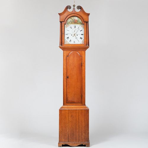 Federal Carved Oak Long Case Clock, Dial Signed by Robert Bear
