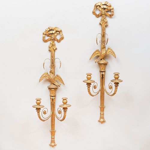 Pair of Federal Style Gilt-Metal and Giltwood Wall Lights