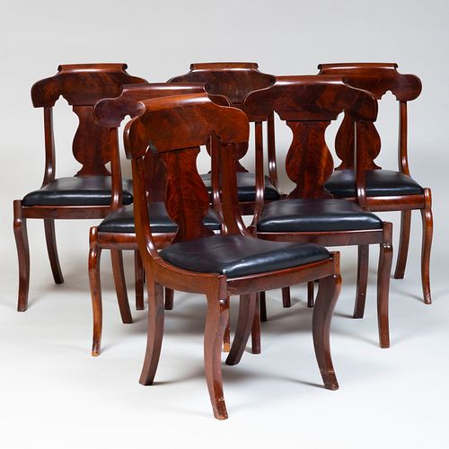 Set of Six American Late Classical Figured Mahogany Dining Chairs