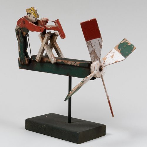 American Painted Wood Figural Whirligig on Stand