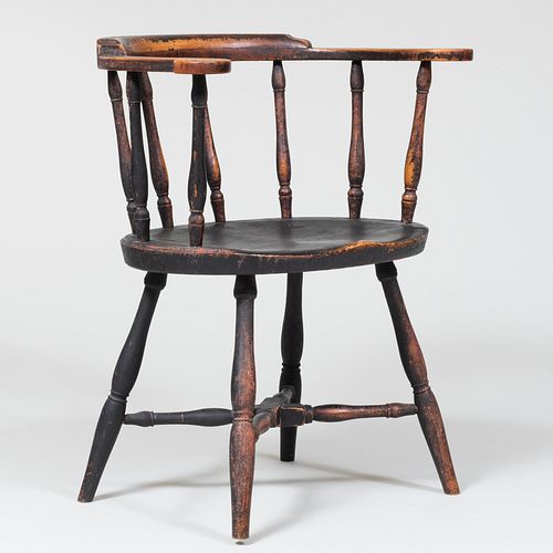 English Black Painted Barrel Backed Windsor Chair