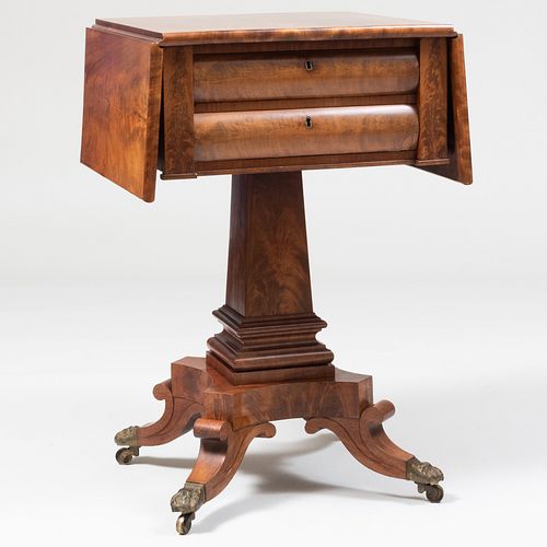 Classical Figured Mahogany Drop-Leaf Work Table, Attributed to Isaac Vose, Boston