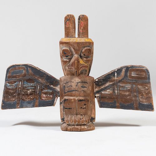 Pacific Northwest Painted Wood Thunderbird Totem