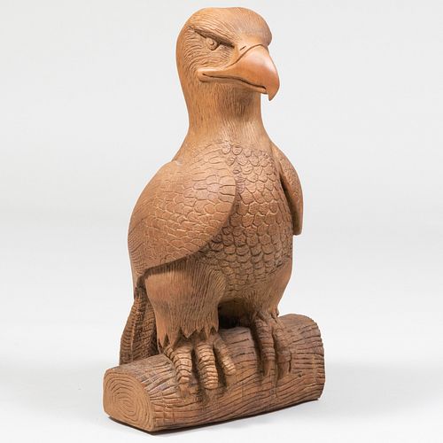 Contemporary Folk Art Wood Carving of a Young Eagle