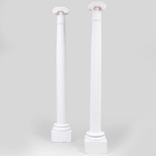 Pair of White Painted Carved Wooden Ionic Columns