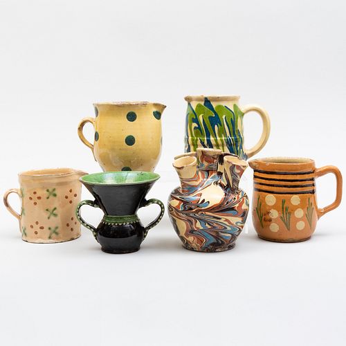 Group of Five Slip Decorated Vessels