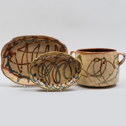 Group of Three Slip Decorated Vessels