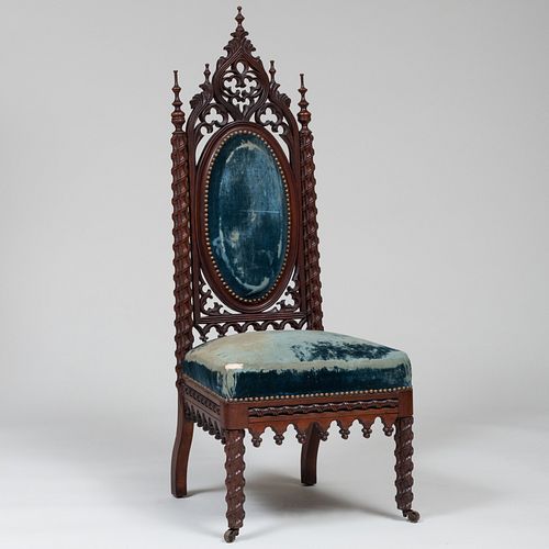 Gothic Revival Carved Walnut Parlor Chair