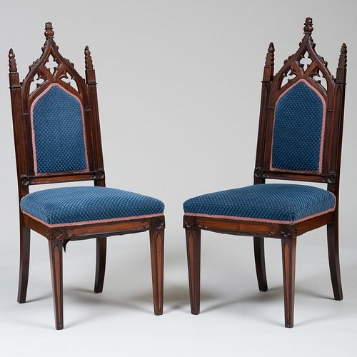 Pair of Gothic Revival Carved Rosewood Side Chairs