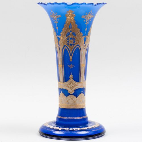 Continental Gothic Revival Style Enameled Overlay Glass Vase