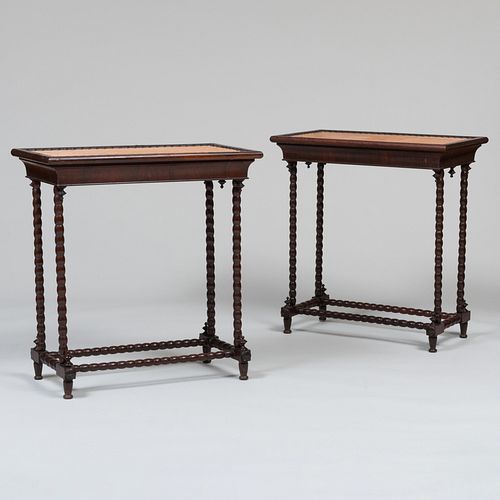 Matched Pair of Victorian Rosewood Spool Turned Side Tables