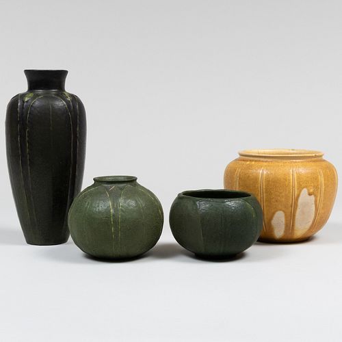 Group of Four Grueby Arts & Crafts Pottery Vases