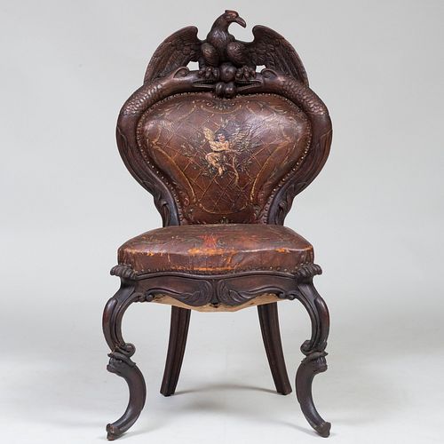 Victorian Carved Oak and Leather Side Chair