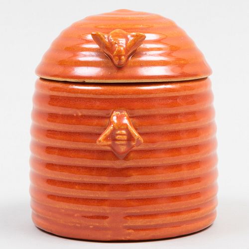 American Orange Glazed Pottery Hive Form Honey Pot