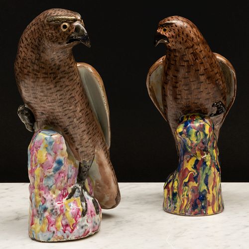 Two Chinese Export Porcelain Models of Hawks