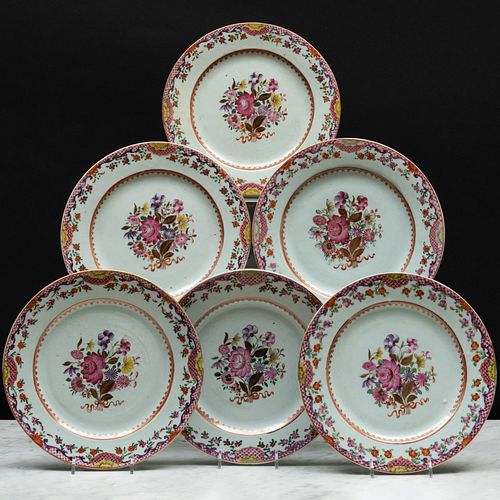 Set of Six Chinese Export Famille Rose Porcelain Plates