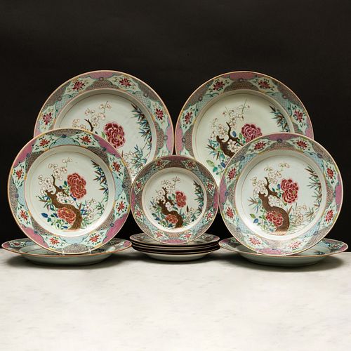 Set of Twelve Chinese Export Famille Rose Porcelain Dishes