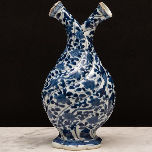 Chinese Export Blue and White Porcelain Spiral Fluted Cruet Jug