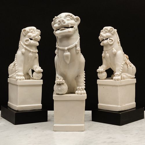 Group of Three Blanc de Chine Porcelain Buddhistic Lion Joss Stick Holders