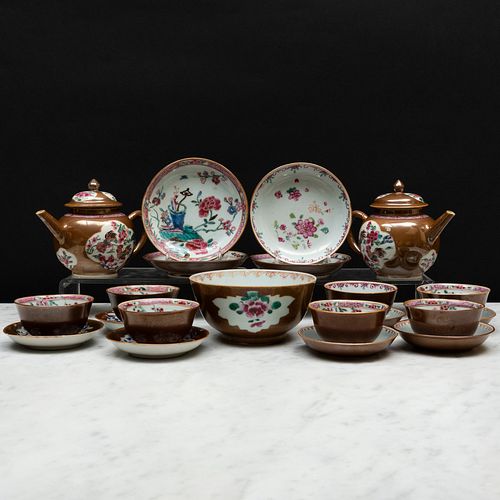 Group of Chinese Export CafÃ© au Lait Ground Porcelain Tea Articles