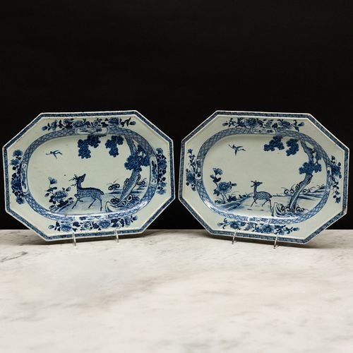 Pair of Chinese Export Blue and White Porcelain Platters