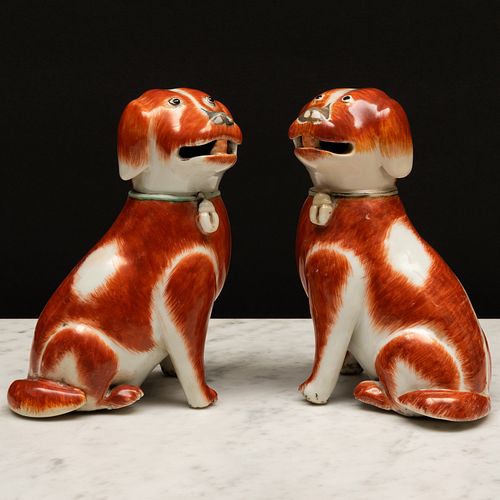 Pair of Chinese Export Porcelain Models of Hounds